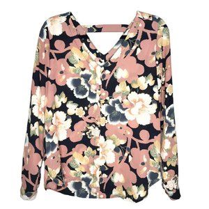 Loft Bar Back Top V Neck Blouse Floral Print